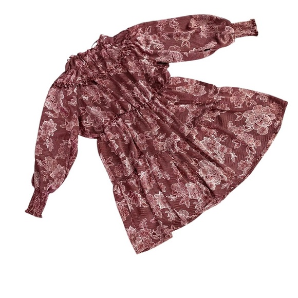 ELOQUII Elements Wine Floral Satin Dress Plus Size 14/16 Ruffle Yoke Long Sleeve - Picture 7 of 15